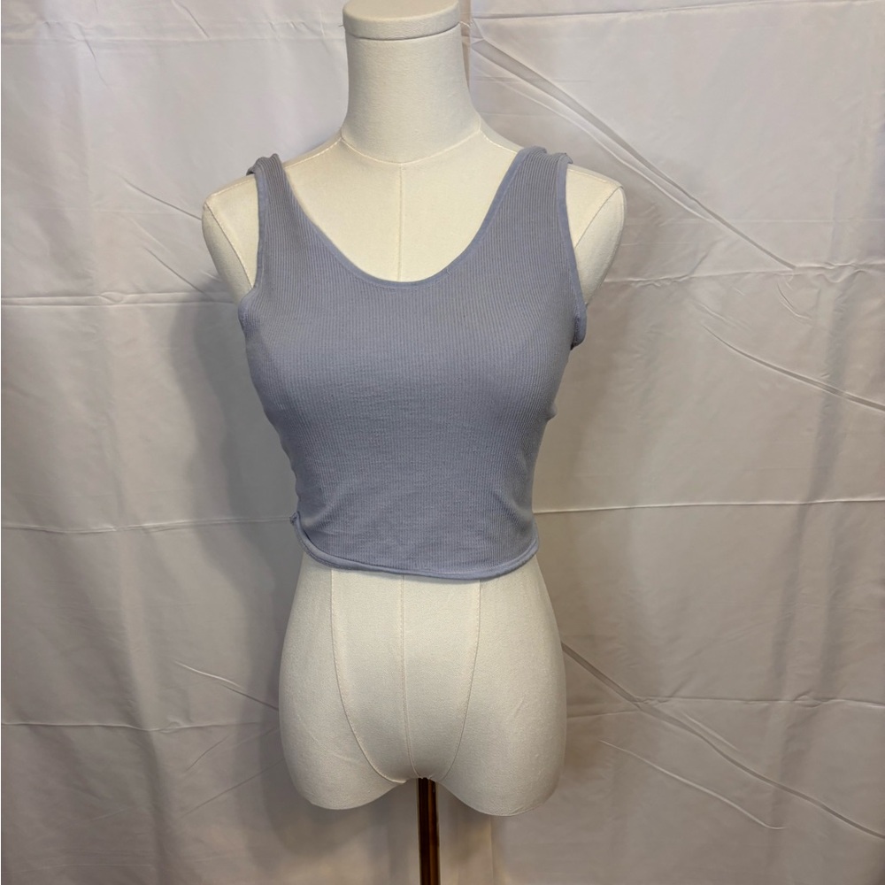 Out From Under Open Twist Back Ribbed Tank Top Blue Grey M/L‎